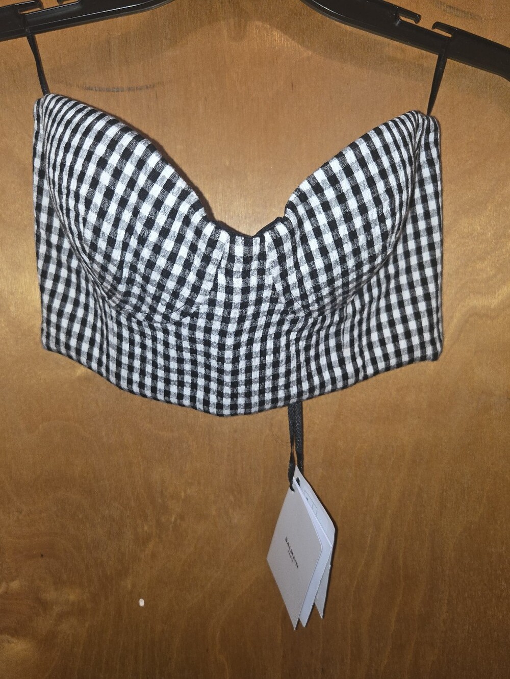 Rare NWT Balmain Black and White Gingham Bustier Crop Top